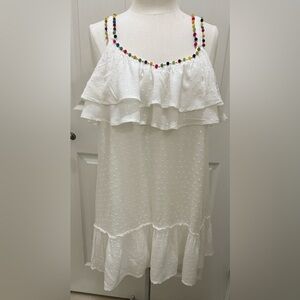 Honey Belle White Mini Ruffle Dress Color Pom Poms Size M c2